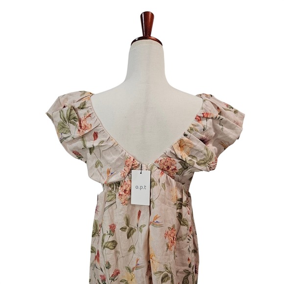 OPT NWT Womens Floral Linen Mini Dress Ruffle Sleeve Small Feminine Coquette - Picture 5 of 13